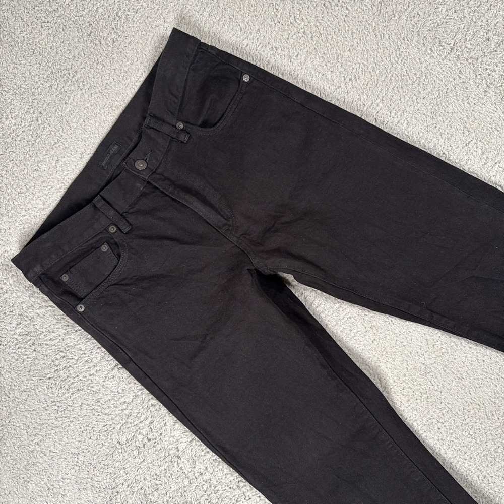 Uniqlo Jeans Mens 32x32 (32x30) Black Selvedge Slim Straight Low Stretch Zip